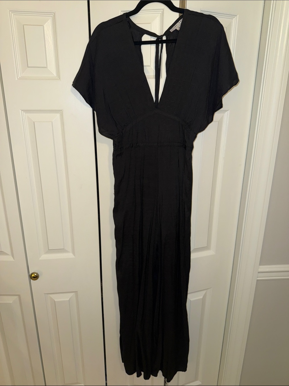 FAVLUX Black V-Neck Tie-Back Maxi Dress